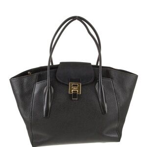 Michael Kors Collection Black Leather Double-Handle Tote with Gold Lock